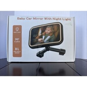 Baby Car Mirror w/ LED Night Light XL Wide Angle 360° Rear Facing Infant Safety